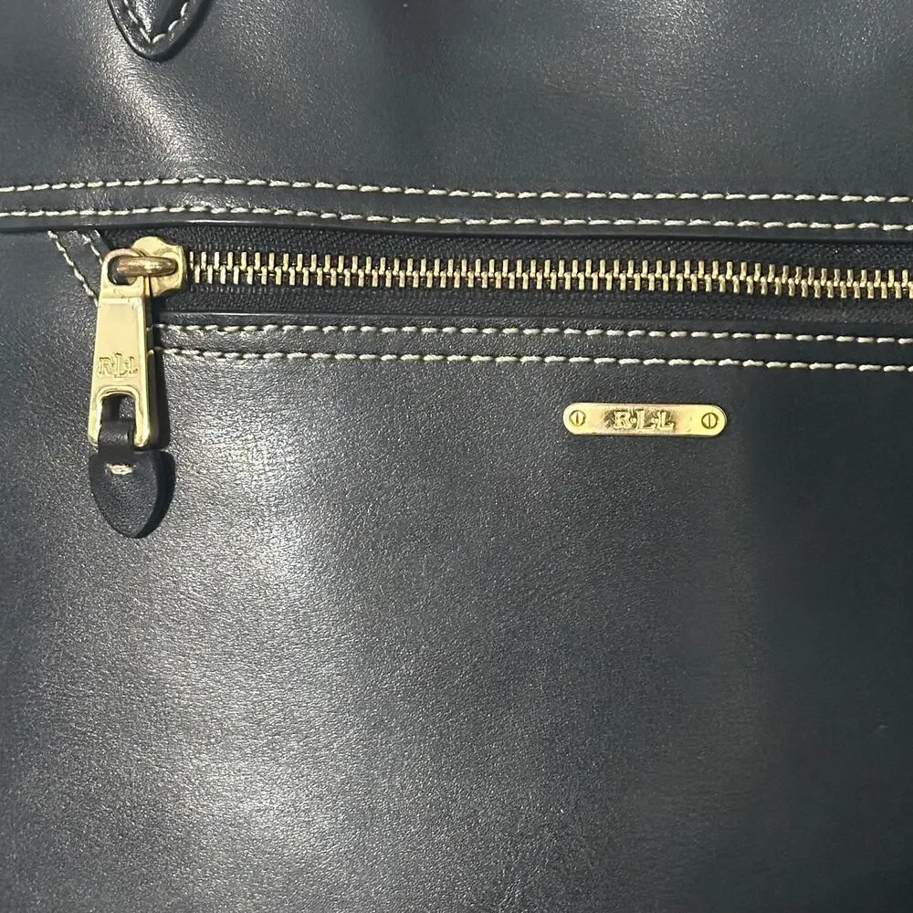 Lauren Ralph Lauren Tote Black Cow Leather Bag Old Money Preppy Handbag Purse
